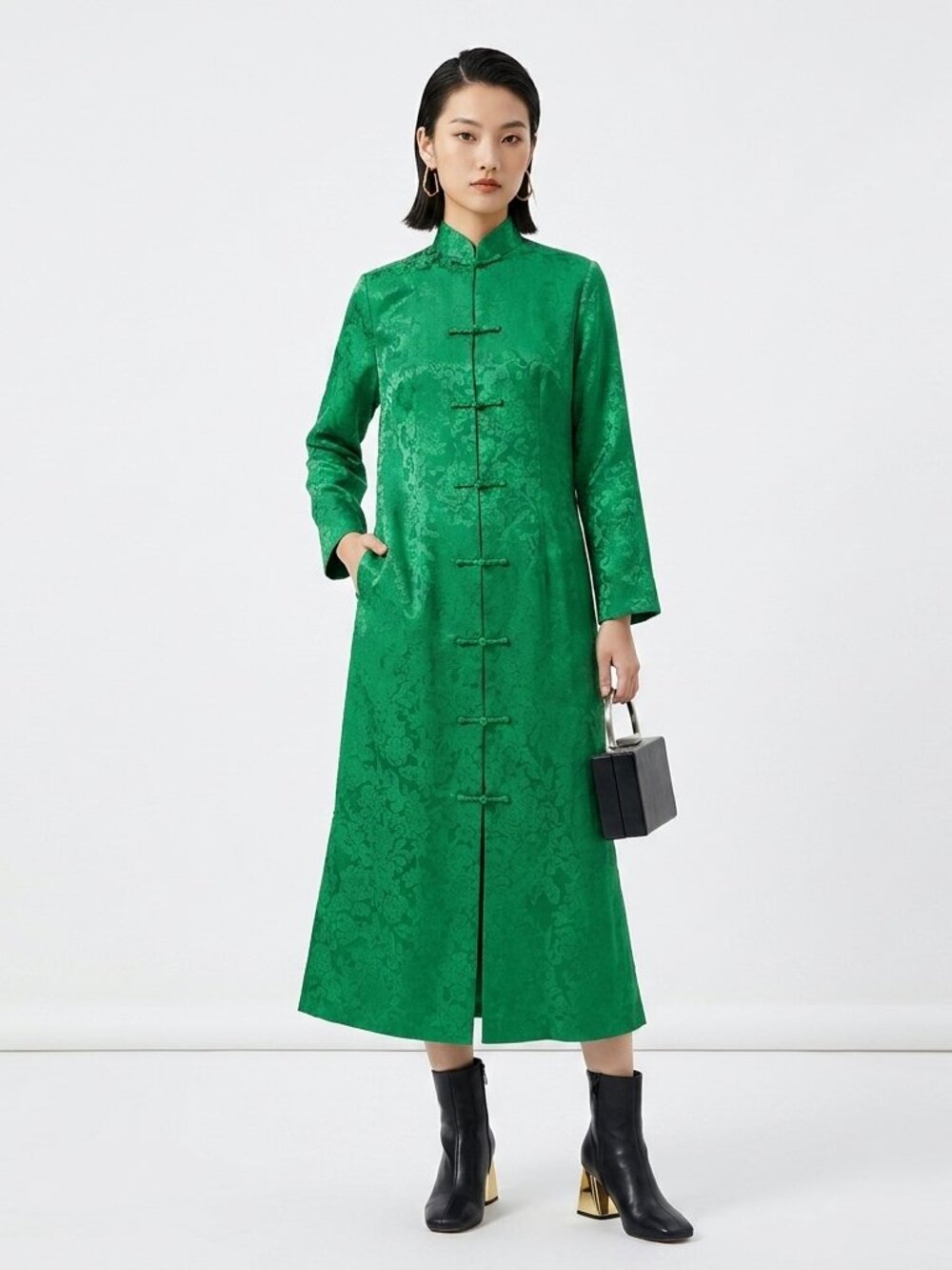 VINTAGE 60s Nancy Lang Hawaiian Green Silk Dress Robe Small/Petite